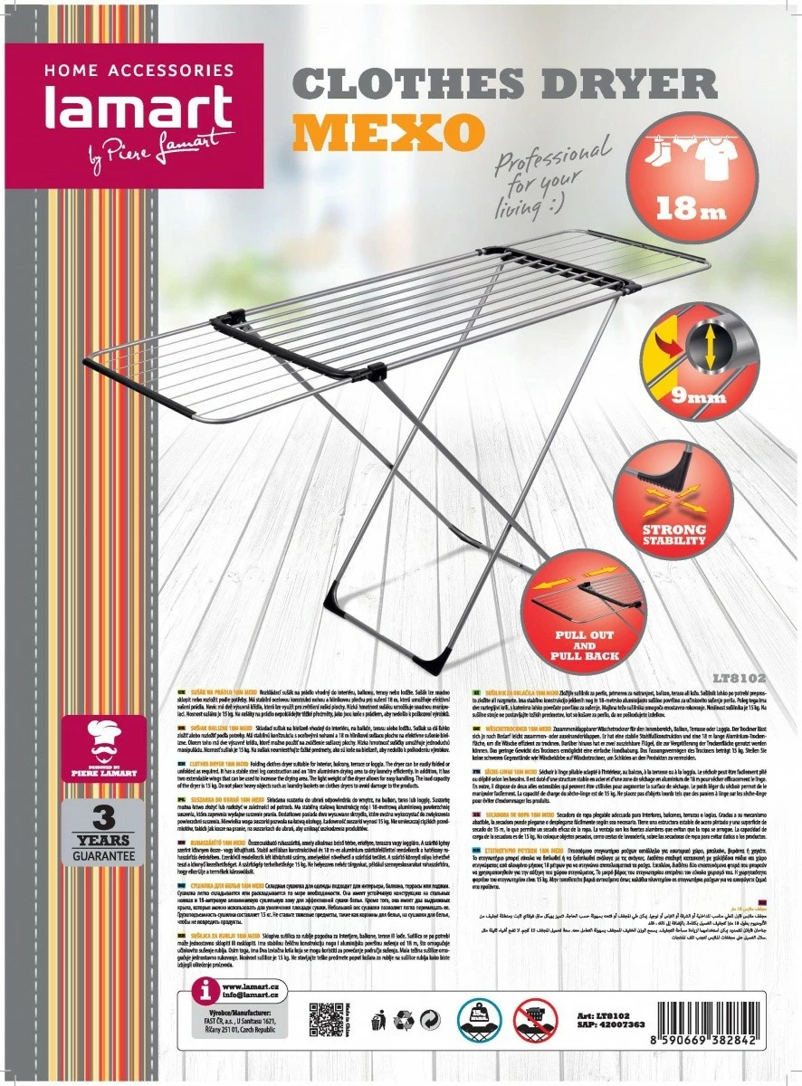 Tharëse rrobash Lamart MEXO LT8102, sipërfaqe 18 metra, argjend