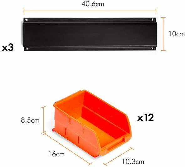 Organizator muri VONHAUS 3500258, set 15 copë, 3 panele çeliku, kuti polipropileni 5 kg/ndarje, portokalli