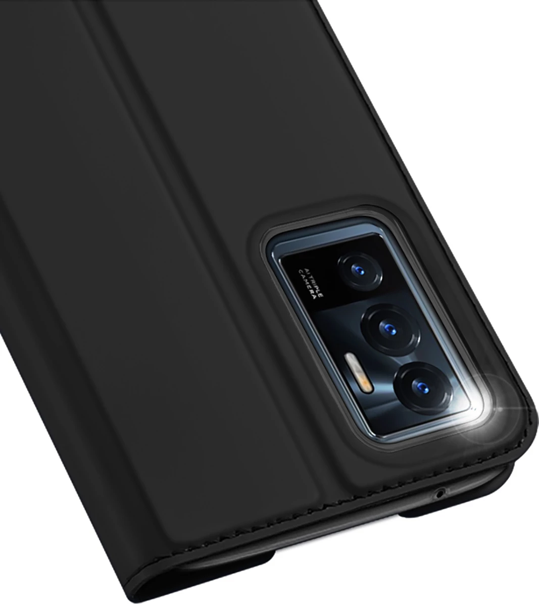 Mbështjellës Dux Ducis Skin Pro për Vivo V23e, me kapak, xhep kartelash dhe mbajtëse, e zezë