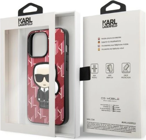 Mbështjellës Karl Lagerfeld KLHCP13LPMNIKPI për iPhone 13/13 Pro, hardcase, Monogram Ikonik Patch, Kuqe