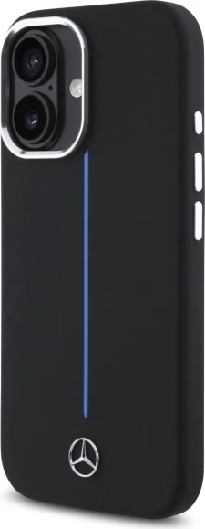 Mbështjellës Mercedes Silicone me MagSafe për iPhone 16, Zi me vijë blu