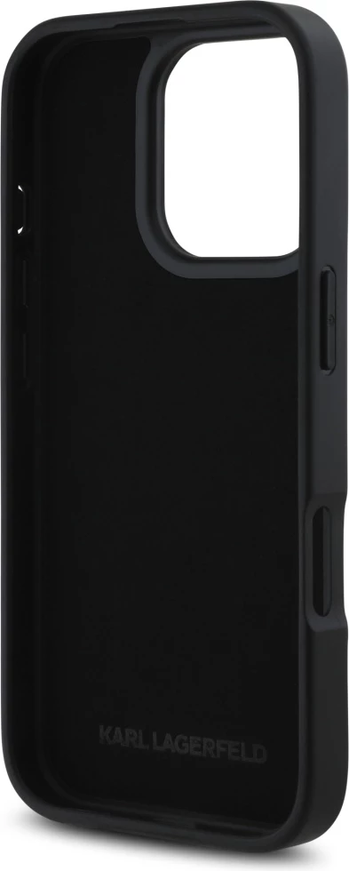 Mbështjellës, Karl Lagerfeld, HC Grained PU Cardslot Metal Signature, për iPhone 16 Pro Max 6.9-inch, xhep kartash, TPU/PC/eko-lëkurë, i zi