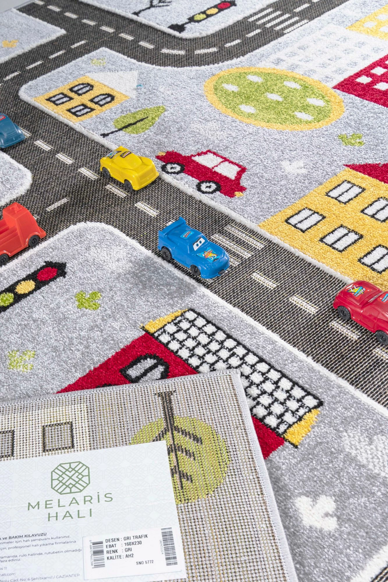 Qilim për fëmijë, model rrugësh, gri, 140x200cm