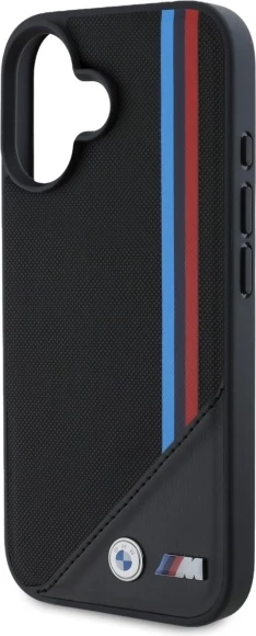 Mbështjellës BMW M Meshed Tricolor Stripes MagSafe për iPhone 16, i zi