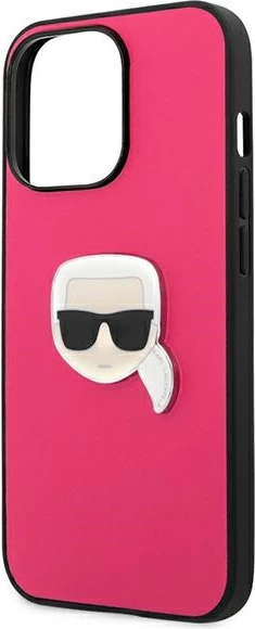 Mbështjellës Karl Lagerfeld Leather Ikonik Karl's Head Metal për iPhone 13 Pro/13, Rozë