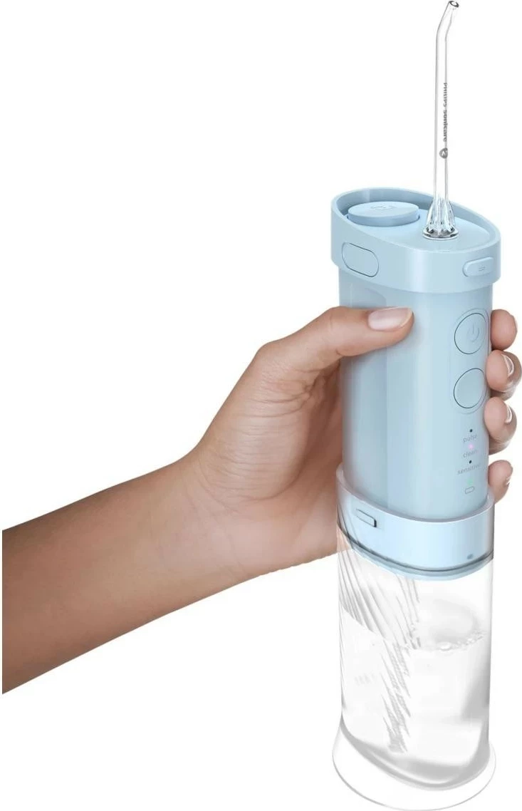 Irigator dhëmbësh Philips Sonicare Compact Flosser HX3333, 3 mënyra pastrimi, IPX7, aku, kaltër