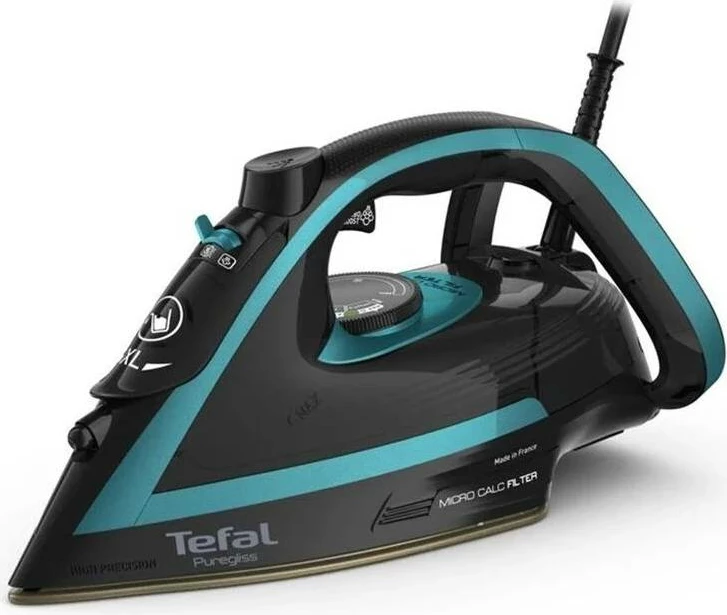 Hekur me avull, Tefal, FV8066E0 Puregliss, 3000 W, 50 g/min avull i vazhdueshëm, 280 g/min goditje avulli, depozitë 300 ml, e zezë/turkeze