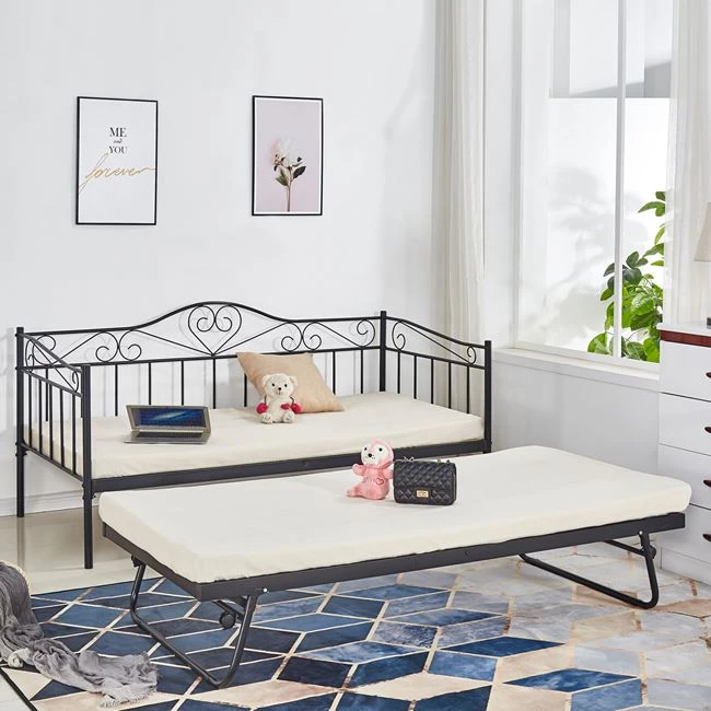 Shtrat divan MAEKO FH571.01, 190x90, i zi + shtrat ndihmës 85x185, metal