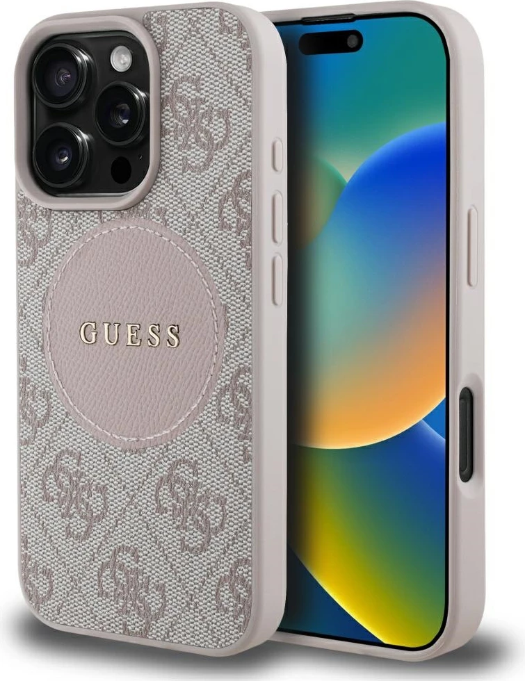 Mbështjellës Guess 4G Circle Classic Logo MagSafe për iPhone 16 Pro, Rozë