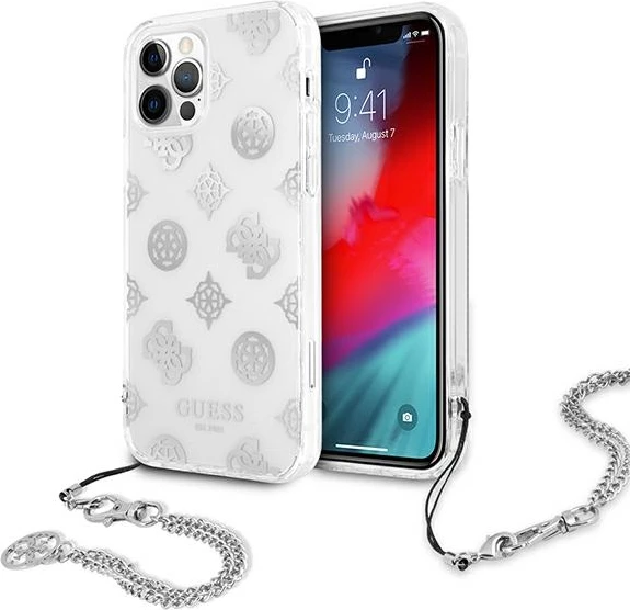 Mbështjellës Guess Peony Chain për iPhone 12 Pro Max 6.7", argjendtë