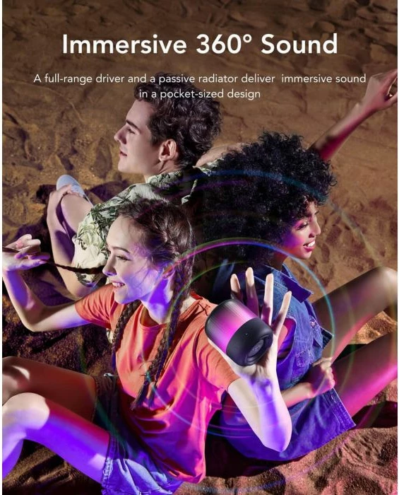 Altoparlant portativ ANKER Soundcore Glow Mini A3136G11, 8W, Bluetooth 5.3, IP67, 12 orë bateri, 360° tingull, RGB ndriçim, zi