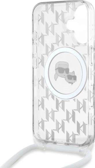 Mbështjellës Karl Lagerfeld IML Crossbody Monogram Karl & Choupette Head MagSafe për iPhone 16, Transparent