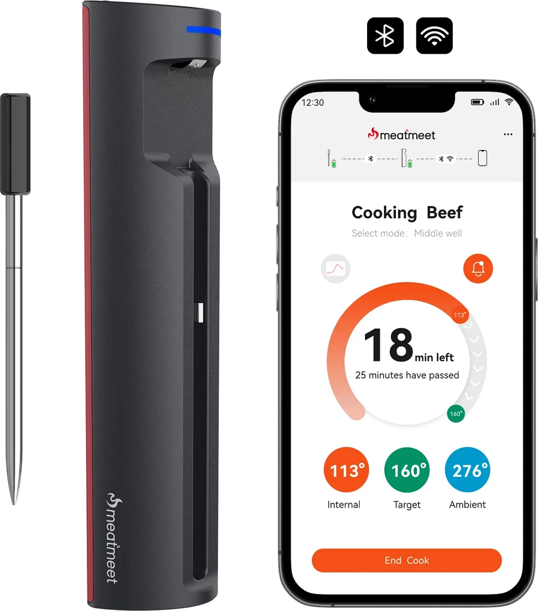 Termometër kuzhine smart, Metapen Meatmeet Pro, Bluetooth me aplikacion, për grill/furrë/tymues, e zezë