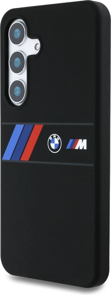 Mbështjellës BMW Silicone Middle Tricolor Stripes MagSafe për Samsung Galaxy S25, Zi