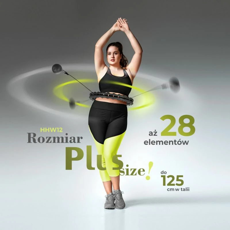Set hula hop HMS HHW12 me peshë dhe rrip BR163, të zi, plus size