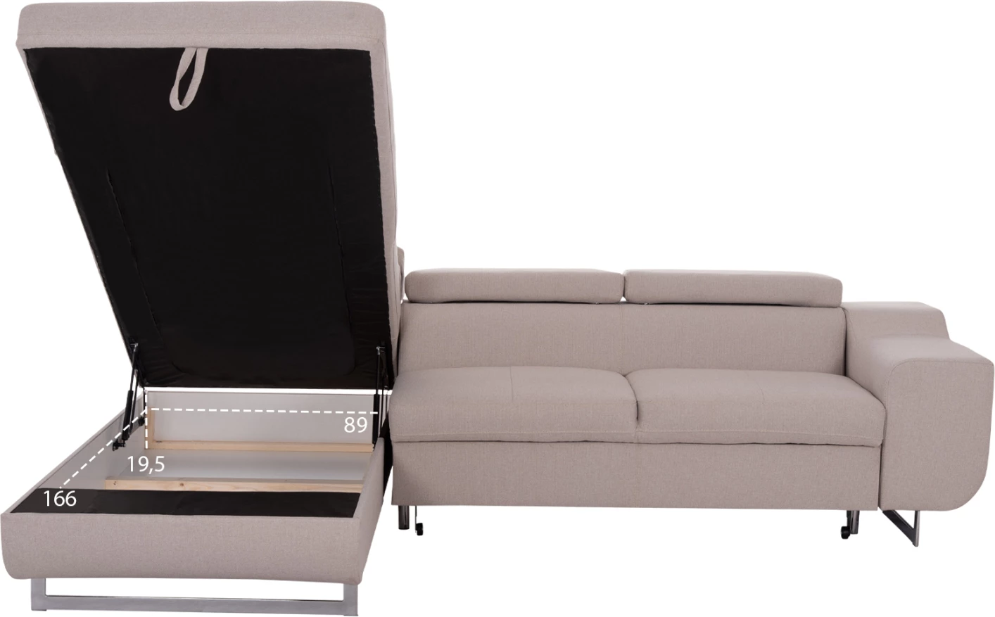 Kënd-sofë me hapësirë për depo, Encore FH3301.03L, material bezhë, 285x205x90cm