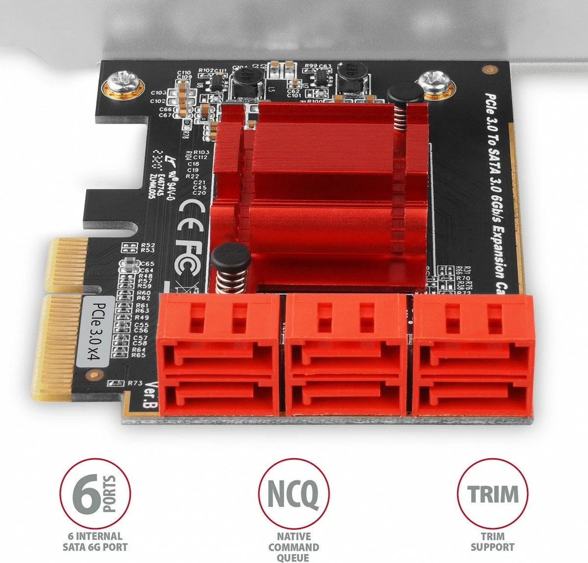Kontroller SATA PCIe AXAGON PCES-SA6, 6 porta të brendshme SATA 6G, ASM1166, me kapak SP & LP