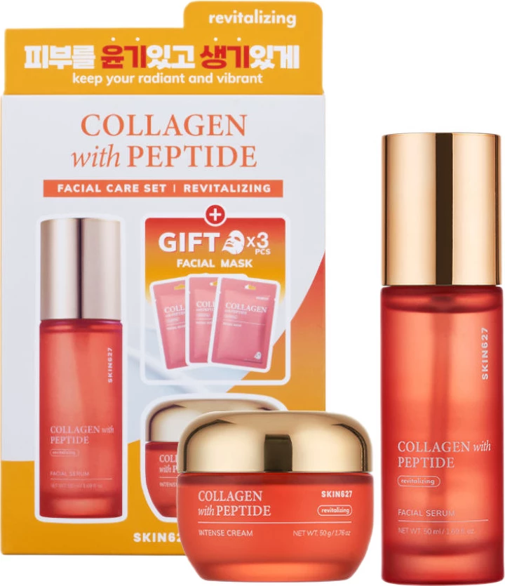 Set për fytyrë për femra SKIN627 Collagen with Peptide, serum 50ml + krem 50g + 3 maska 22ml