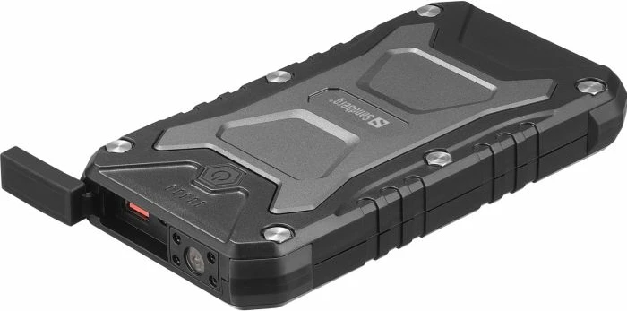 Powerbank Sandberg Survivor 420-91 10000mAh PD 20W me karikim pa kabllo 15W IP66, e zezë, set me kabllo USB-C dhe rrip