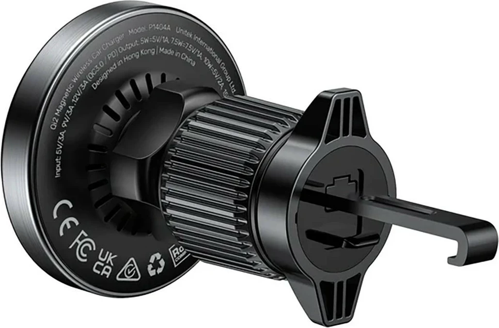 Mbajtës veture Unitek 38W Qi2, karikues wireless, USB Type C, i zi