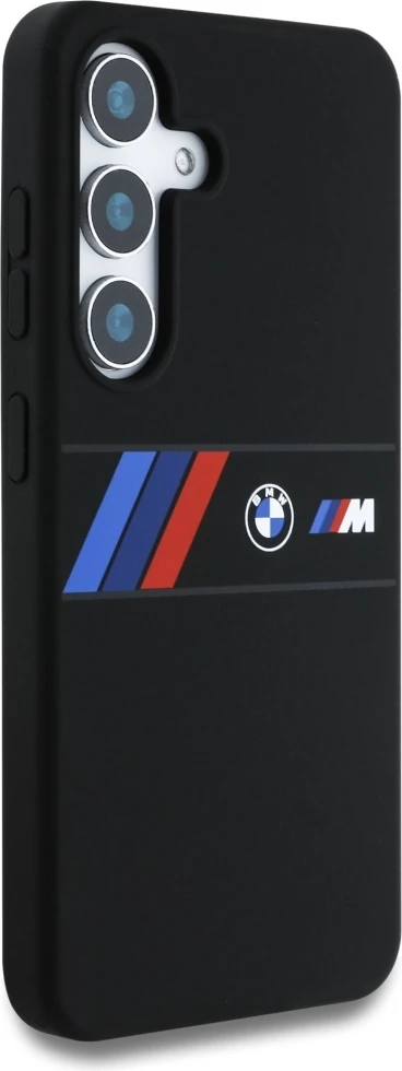 Mbështjellës BMW Silicone Middle Tricolor Stripes MagSafe për Samsung Galaxy S25, Zi