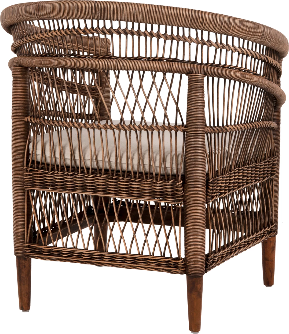 Karrige MALAWI FH9635.01 dru mahogany me rattan, jastëk kafe-bardhë, 80x70x86H cm