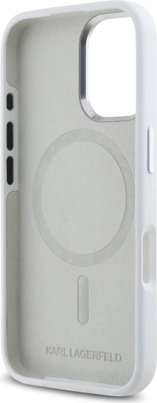 Mbështjellës Karl Lagerfeld Silicone Shadow Metal Initial MagSafe për iPhone 16, Bardhë