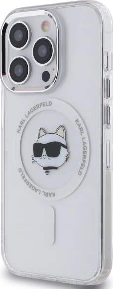 Mbështjellës Karl Lagerfeld IML Metal Choupette Head MagSafe për iPhone 14 Pro, Bardhë