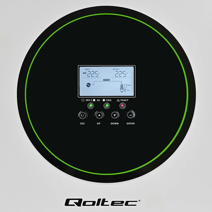 Inverter solar hibrid Qoltec 53866, 6200W, 120A, 48V, MPPT, BMS, Sinus, Wi-Fi, Bardhë/Jeshil