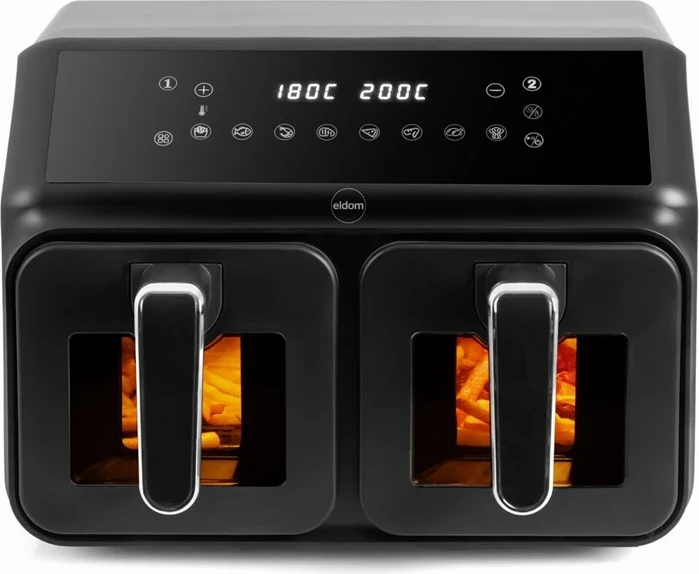 Fritezë me ajër të nxehtë ELDOM FR210 dualcrisp, 8 L, 2200 W, Ekran LED