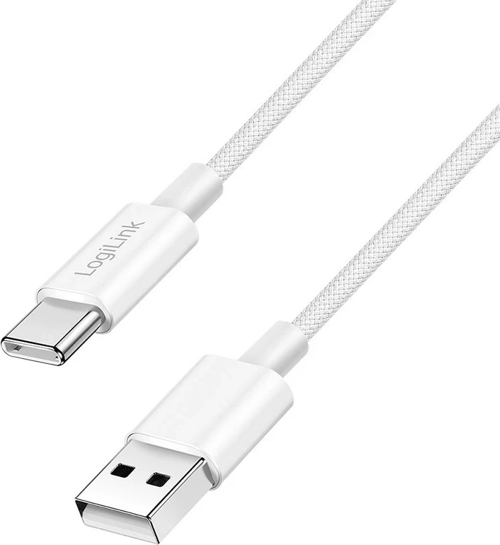 Kabllo Logilink USB-A në USB-C 1.5m, najlon, e bardhë