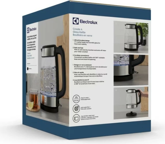 çajnik elektrik, Electrolux, Create 4 E4GK1-4GB, 1.7 L, 2200 W, e zezë/çelik/transparente