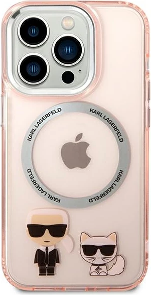 Mbështjellës Karl Lagerfeld KLHMP14LHKCP për iPhone 14 Pro 6.1", hardcase, MagSafe, rozë