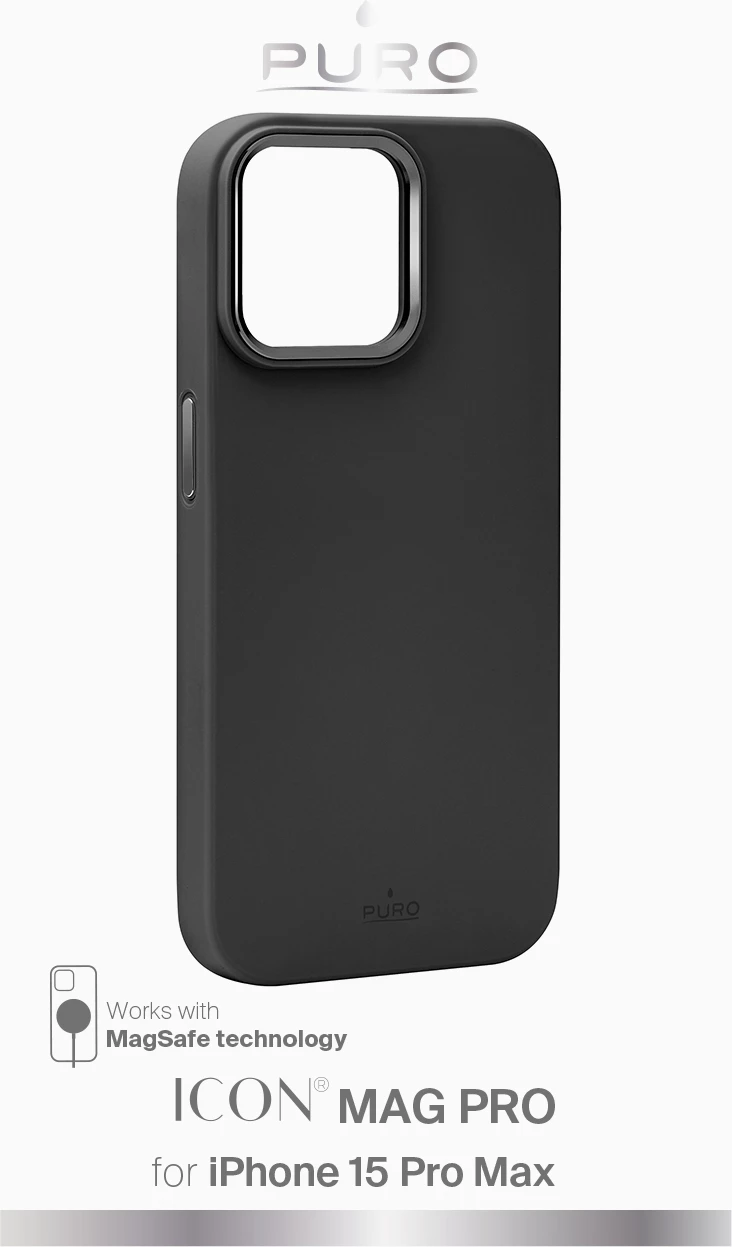 Mbështjellës Puro Icon Mag Pro MagSafe për iPhone 15 Pro Max, silikon, zi
