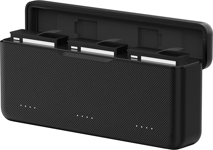 Karikues baterish Telesin S0-BCG-34-TDJ për DJI Osmo Action 5 Pro, 3 bateri njëkohësisht, PD shpejt, kutí me indikatorë LED dhe ruajtje 2 karta TF, e zezë