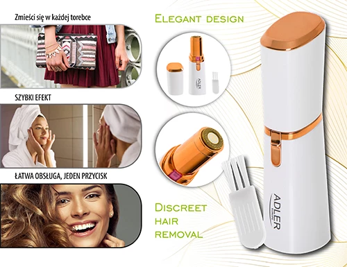 Makinë rroje trimmer për fytyrë, Adler, AD 2939, kokë me sitë, dritë LED, 1xAA, perlë-ari