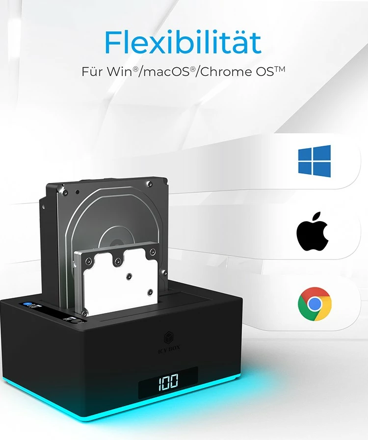 Stacion klonimi ICY BOX IB-127CL-U3, HDD, Serial ATA, 18 TB, USB 3.2, E zezë