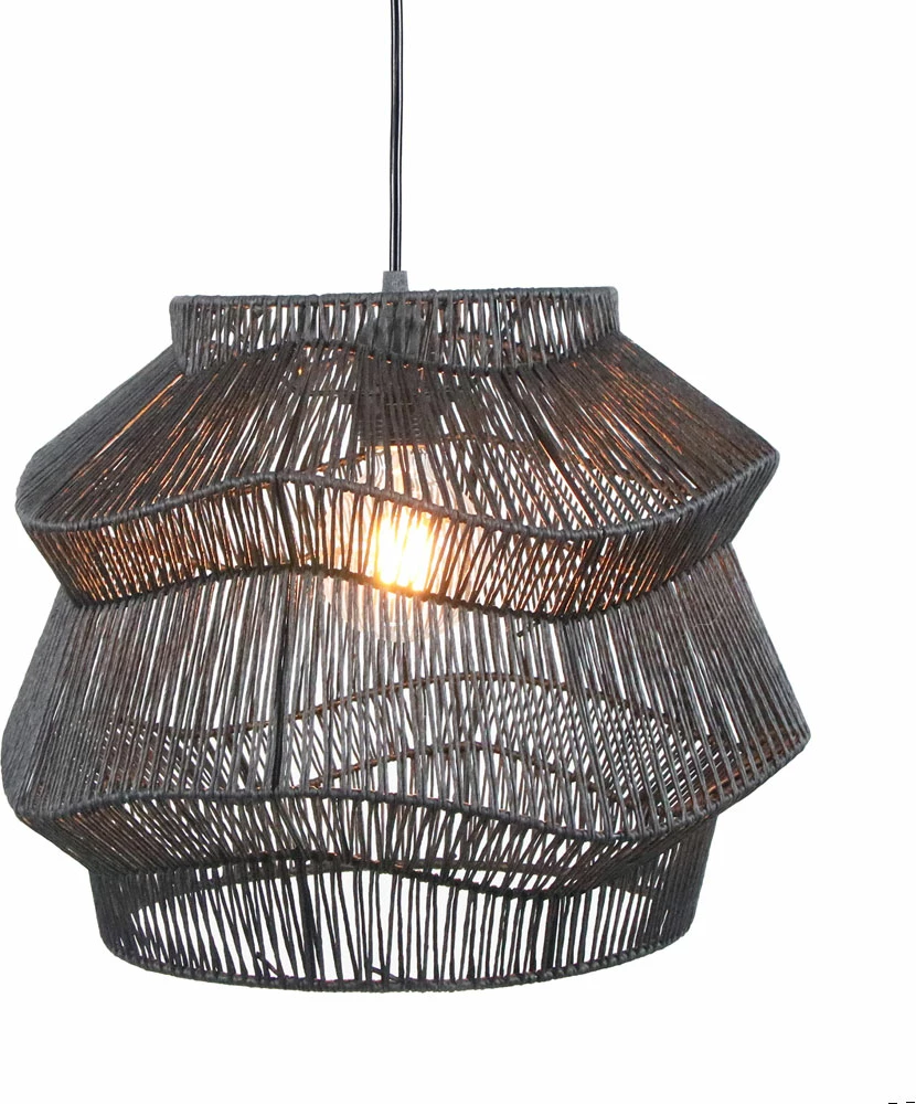 Llambë tavani Zanzibar B, metal i zi, litar, 36x36x30cm