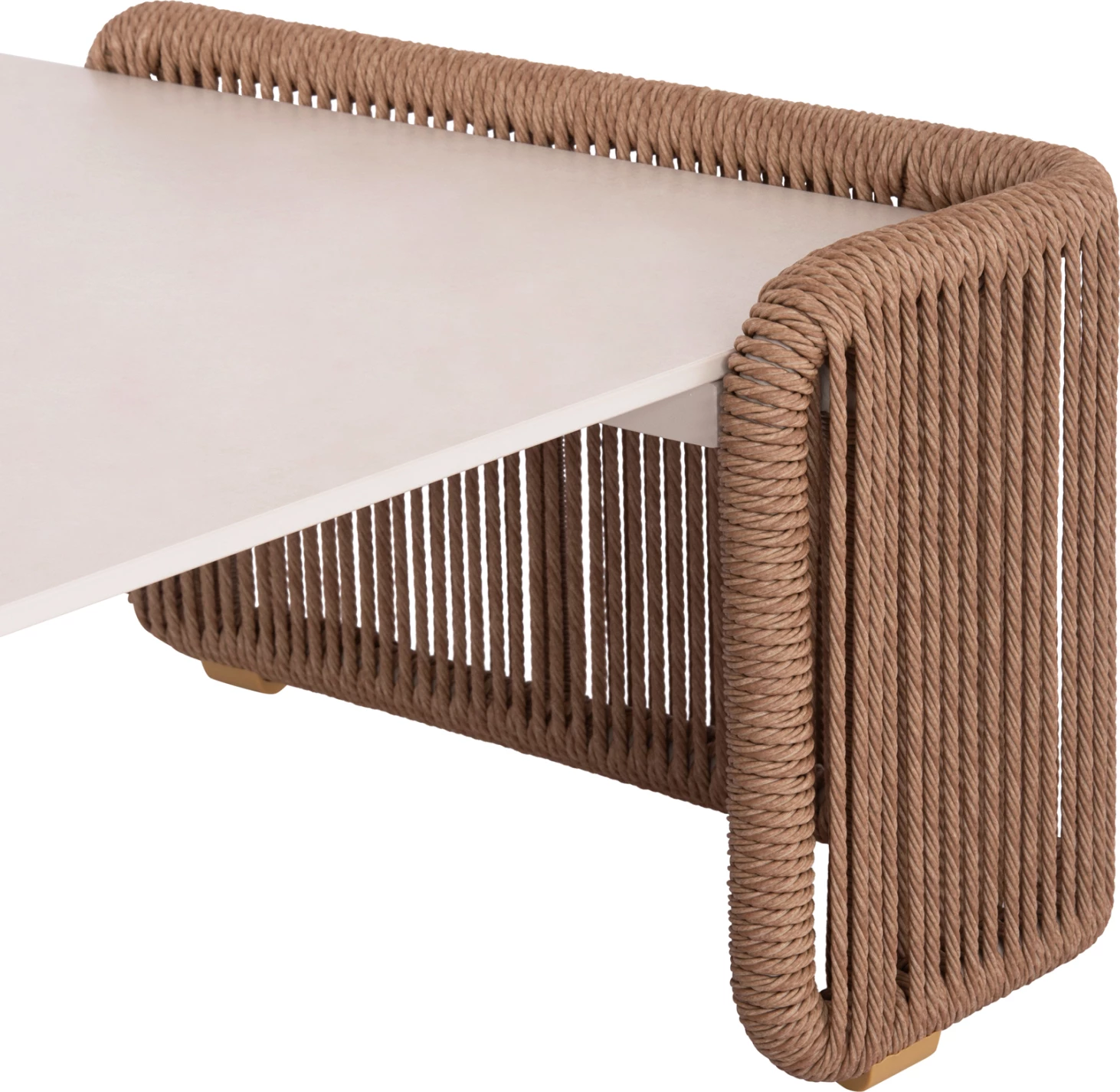 Tavolinë kafeje katrore alumini, litar bezh, sipërfaqe gur sintetik, 88x88x39.5cm, Destiny CD6171