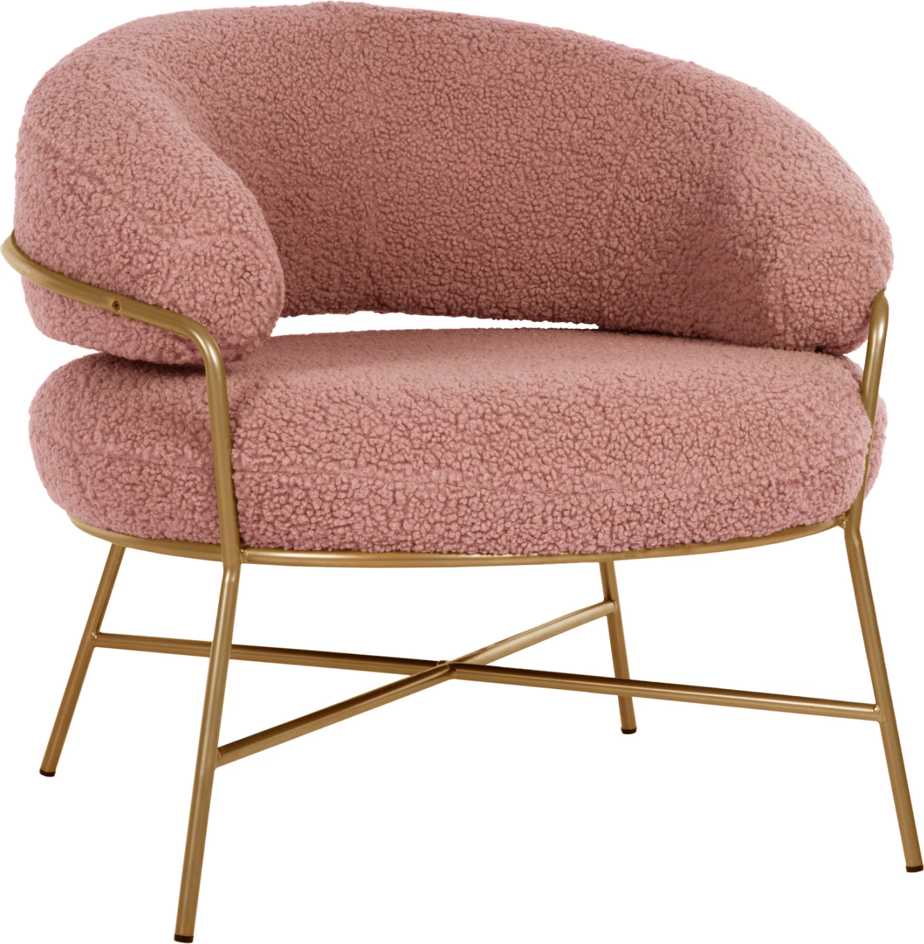 Fotel TRUDI ngjyrë rozë e zbehtë boucle dhe kornizë metalike ari 84x79x76H cm.