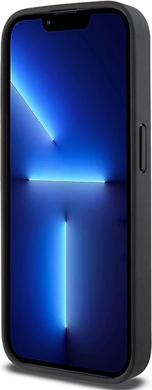 Mbështjellës DKNY Leather Monogram Pattern Metal Logo MagSafe për iPhone 15 Pro, e zezë