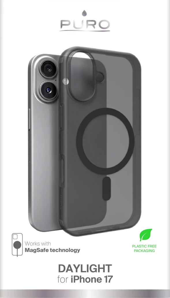 Mbështjellës Puro Daylight për iPhone 17, MagSafe, silikon, gjysmë-transparent, zi