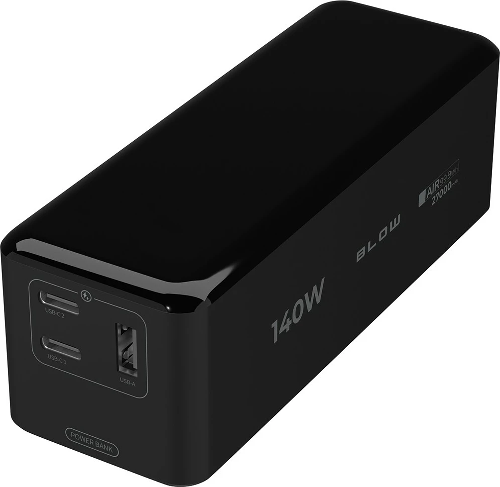 Power bank BLOW AIR99.9 27000mAh PD+QC 140W 3 porta LCD, e zezë
