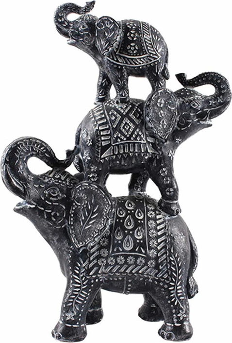 Dekor elefantësh IRAMBA, 3 copë, polirezine, ngjyrë e zezë dhe e bardhë, 23x10x32cm