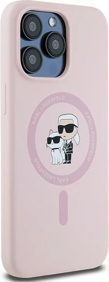 Mbështjellës Karl Lagerfeld Silicone Karl & Choupette MagSafe për iPhone 15 Pro, Rozë