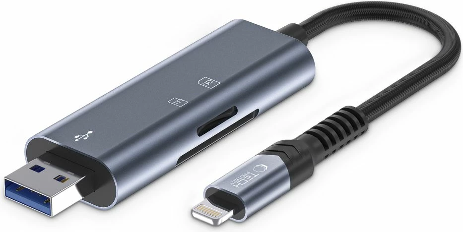 Lexues kartelash Tech-Protect UltraBoost, SD/microSD, USB-A/Lightning, Gri