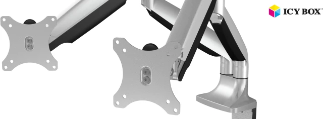 Mbajtëse tavoline për dy monitorë ICYBOX IB-MS504-T deri 32\", max 2×9 kg, VESA 75×75/100×100, argjend/e zezë