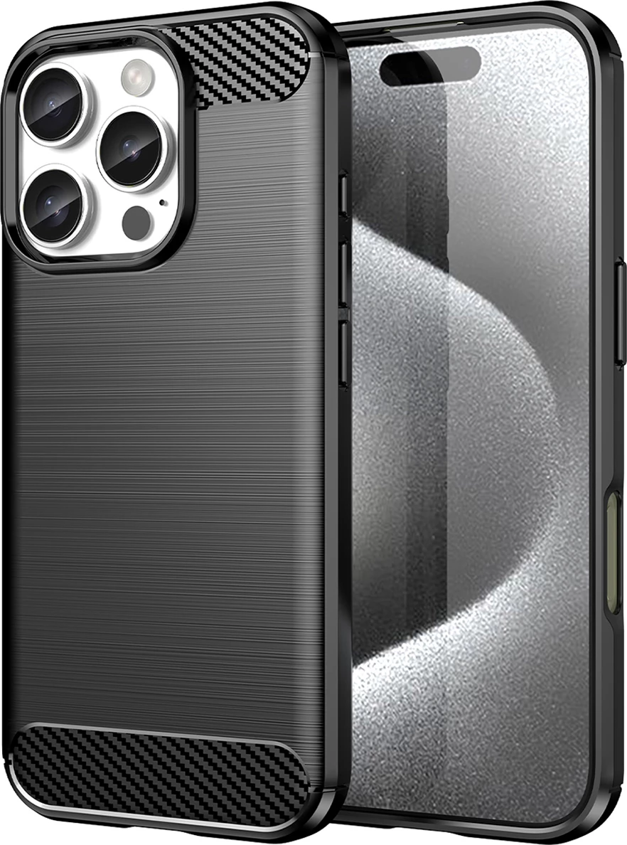 Mbështjellës Hurtel Carbon Case për iPhone 16 Pro Max, TPU, i zi