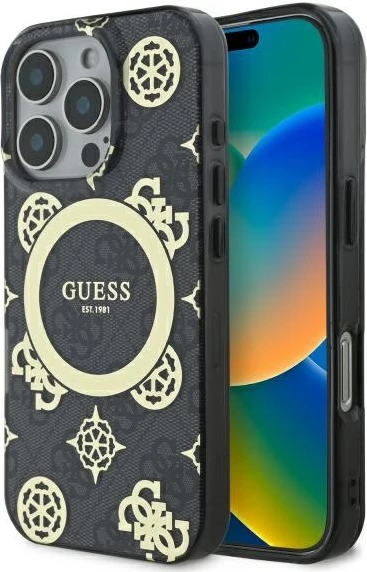 Mbështjellës Guess IML Peony On 4G Background MagSafe për iPhone 16 Pro Max, Zi