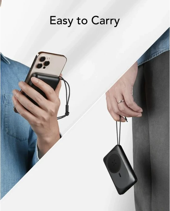 Powerbank VEGER MagOn 10000 mAh, MagSafe/Qi 15W, PD/QC 22.5W, e zez, set me kabllo Type-C + unazë mbështetëse